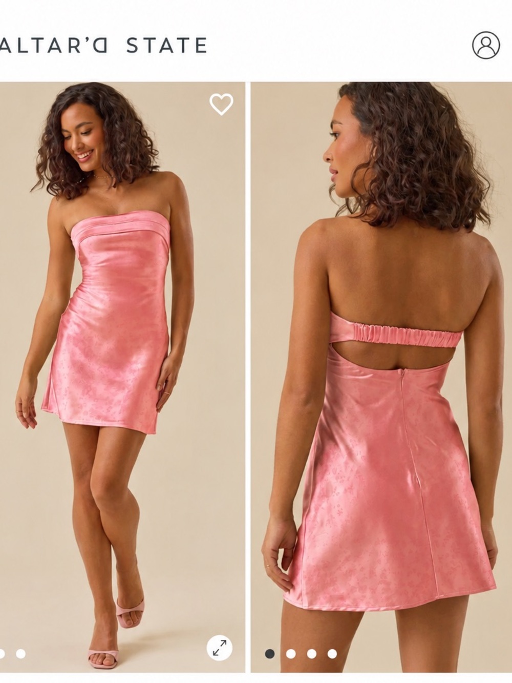 NWT Altar'd State Pink Strapless Satin Mini Dress